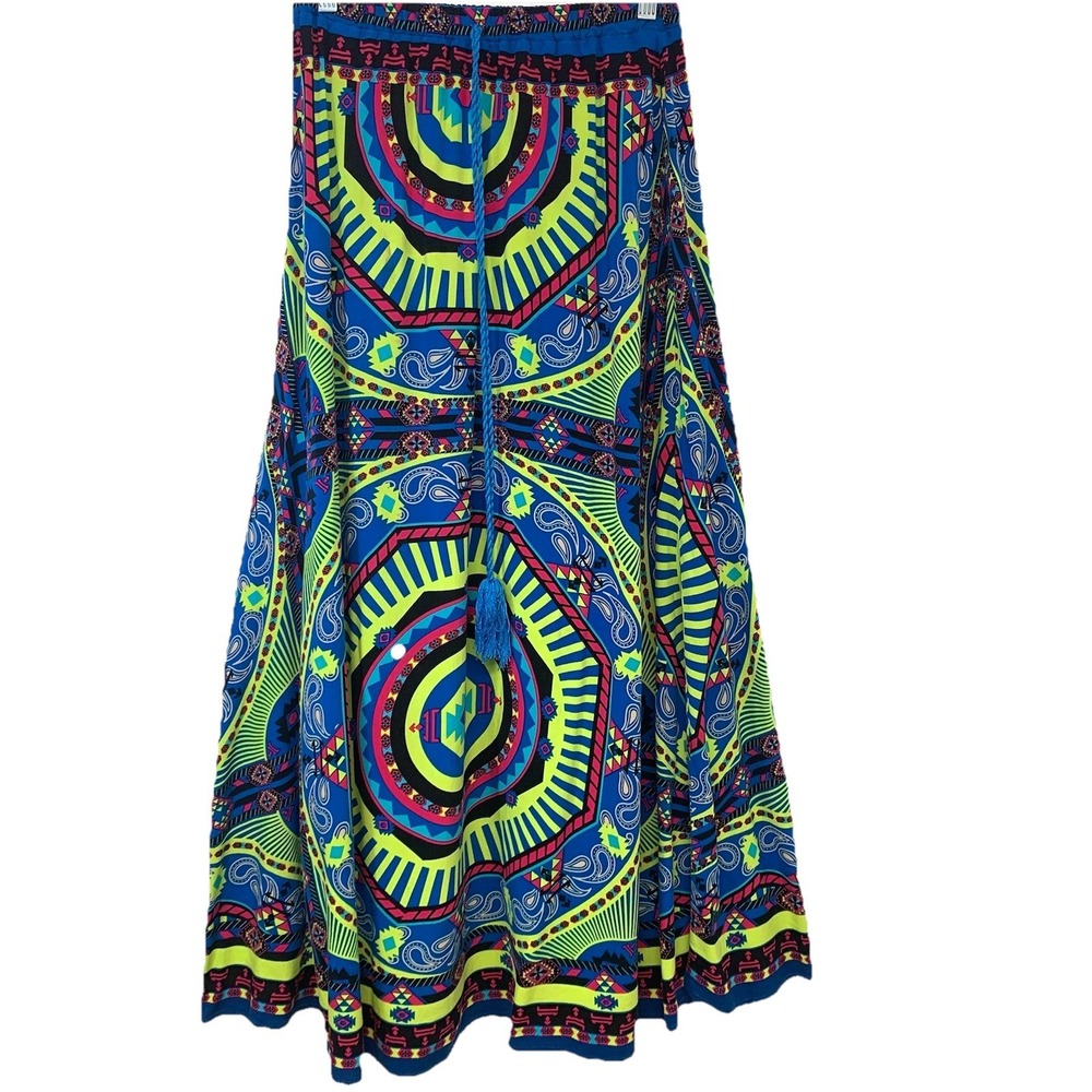 Flying Tomato Maxi Skirt A Line Flowy Colorful Abstract Tribal Print Small FLAW